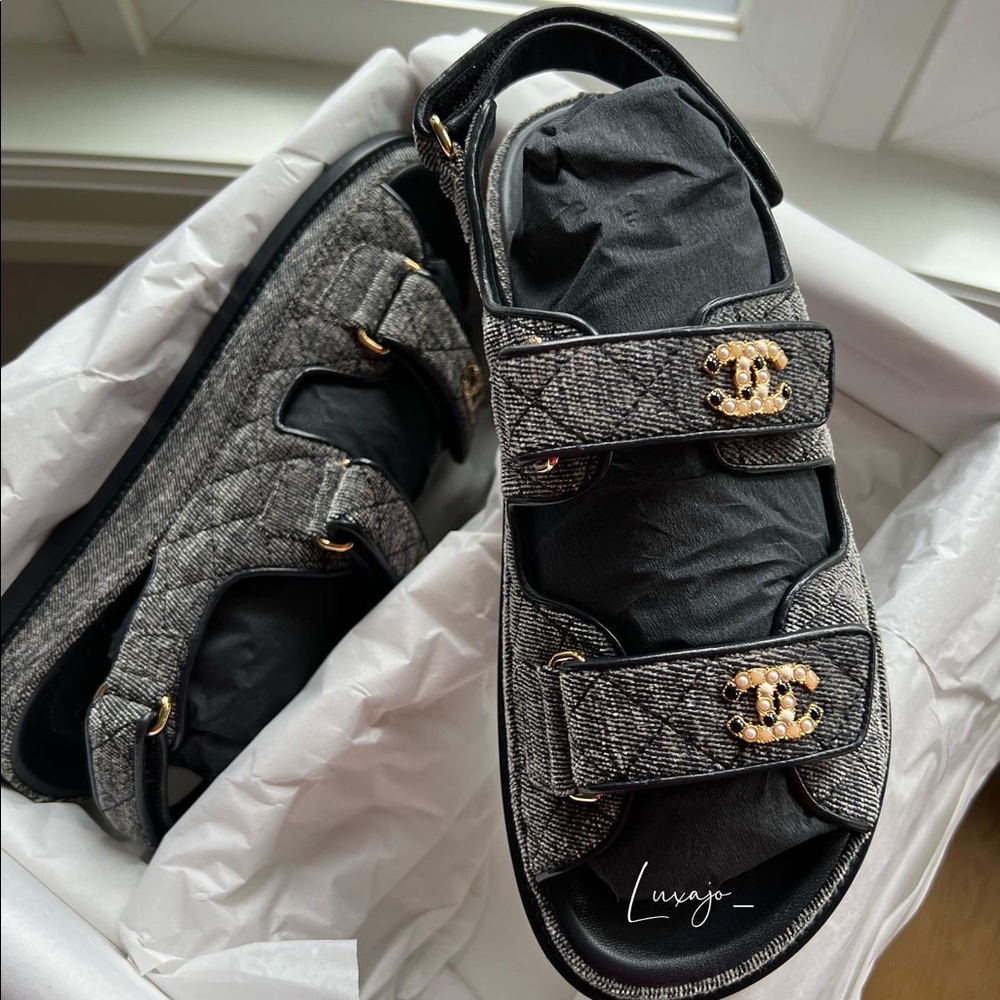 SOLD Chanel Gate No5 denim sandals
